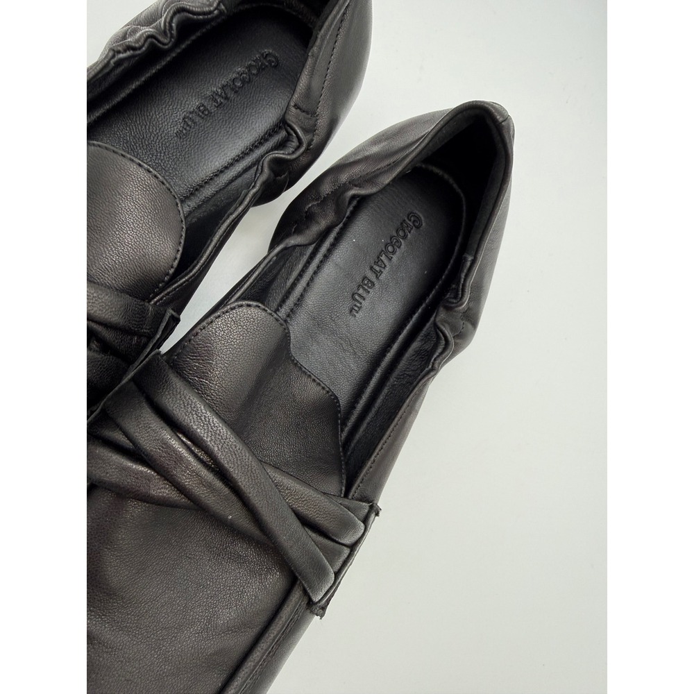 Chocolat Blu Black Leather Loafers Knotted Strap Elastic Heel Flats Size 41